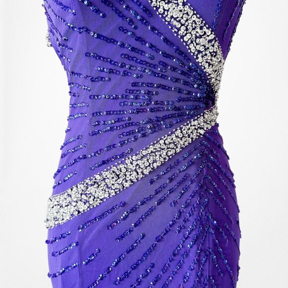 Vintage Y2K Purple Blue V-Neck Beaded Bodycon Maxi Prom Dress Size S - Picture 6 of 11